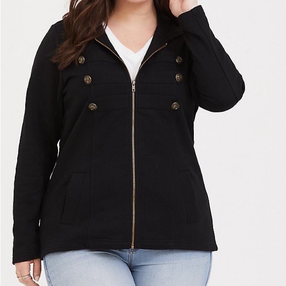 Torrid French Terry Military Hoodie Jacket - Size 00 (M/L) - Picture 8 of 8
